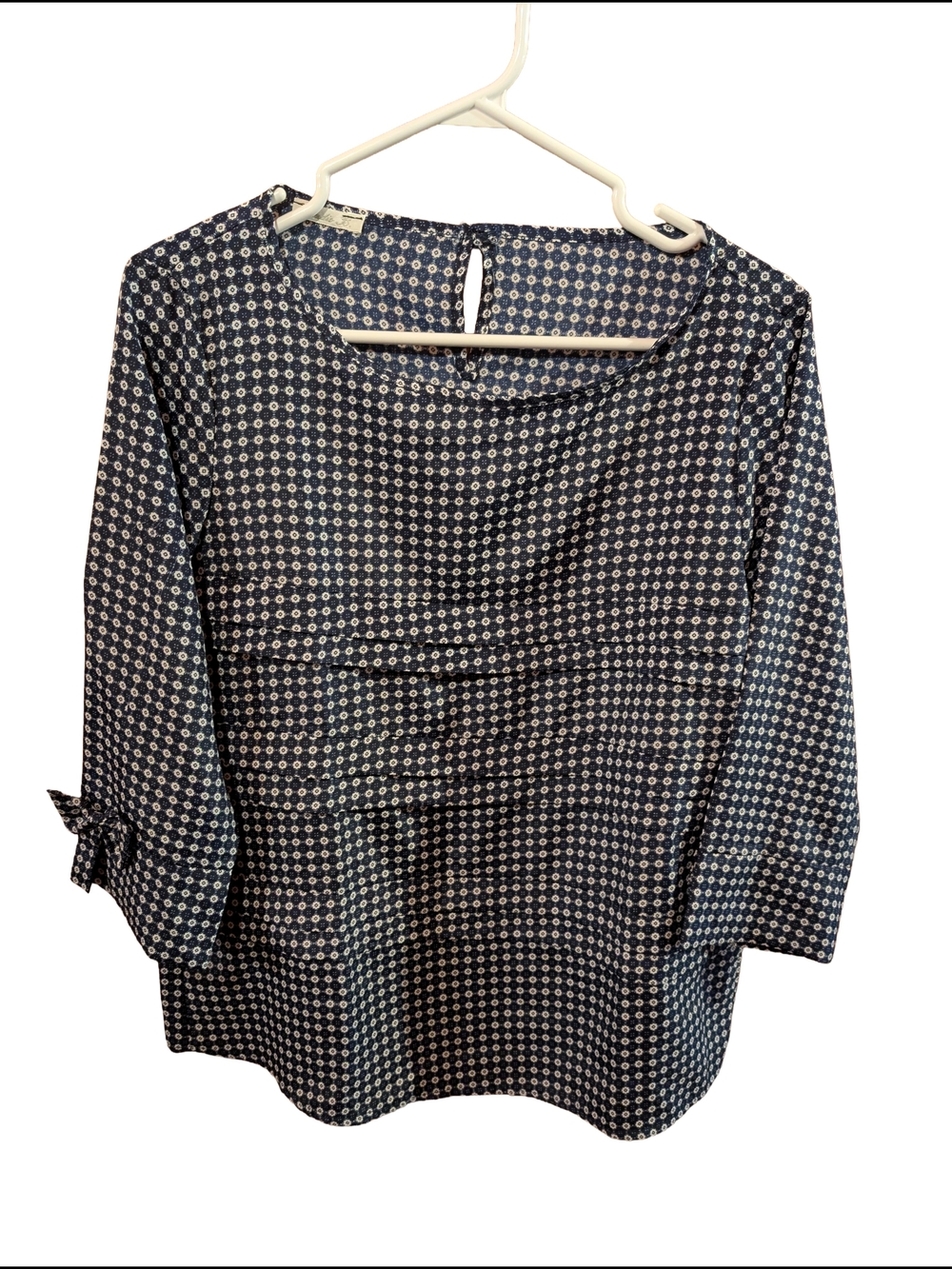Women’s Navy Patterned Blouse - Classic Scoop Neck